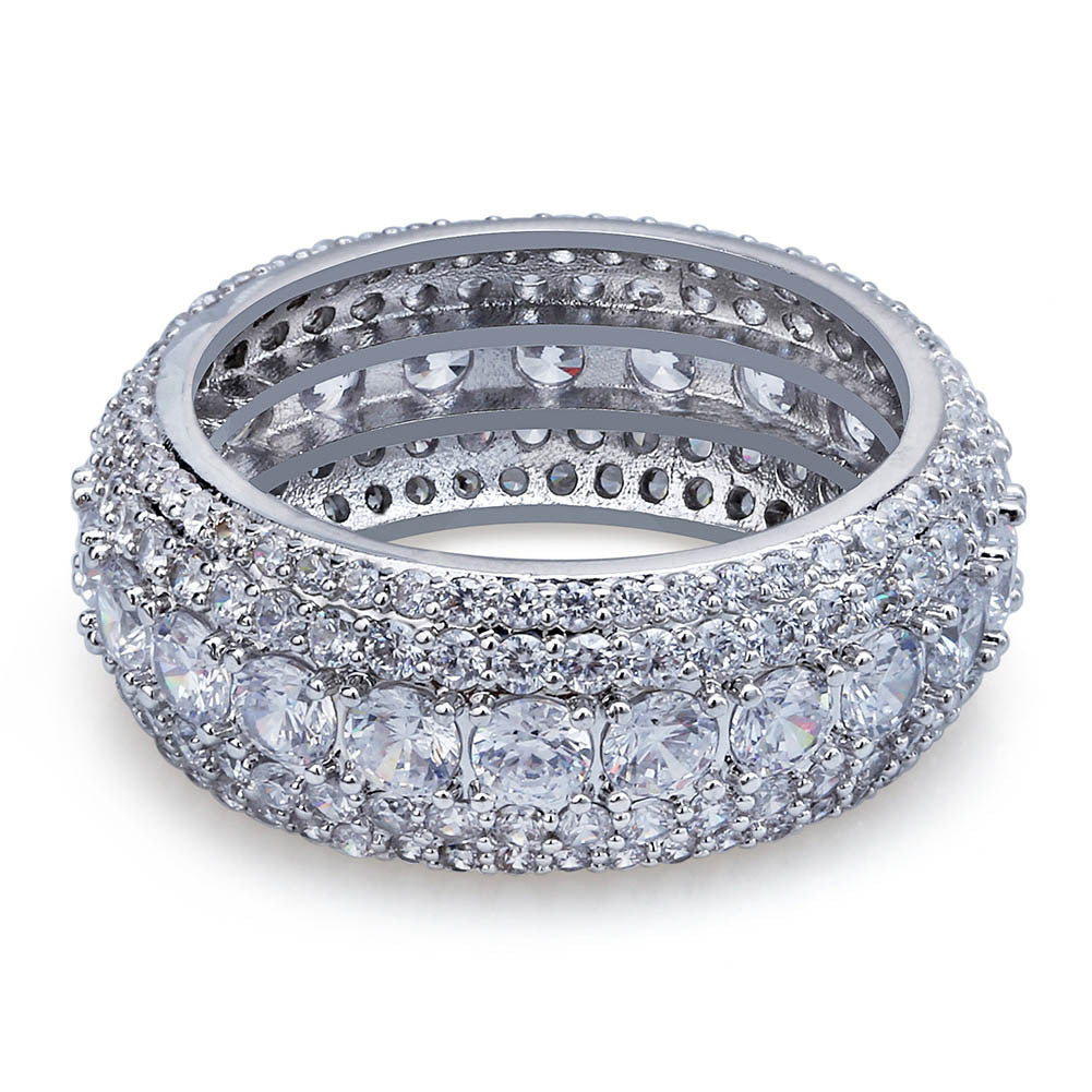 Wholesale Hiphop micro inlaid five-row full zircon ring